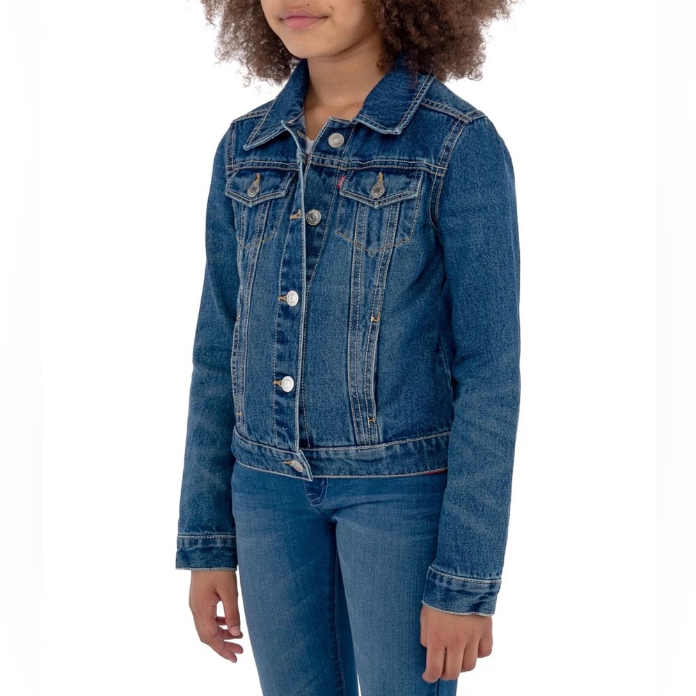 Big Girls Stylish Collared Denim Trucker Jacket by Levi’s